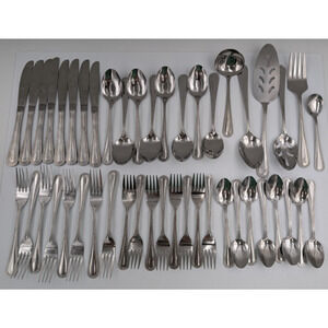 46 pc Gibson Bead Stainless Steel Flatware Set - Service for 8 + Serving pieces